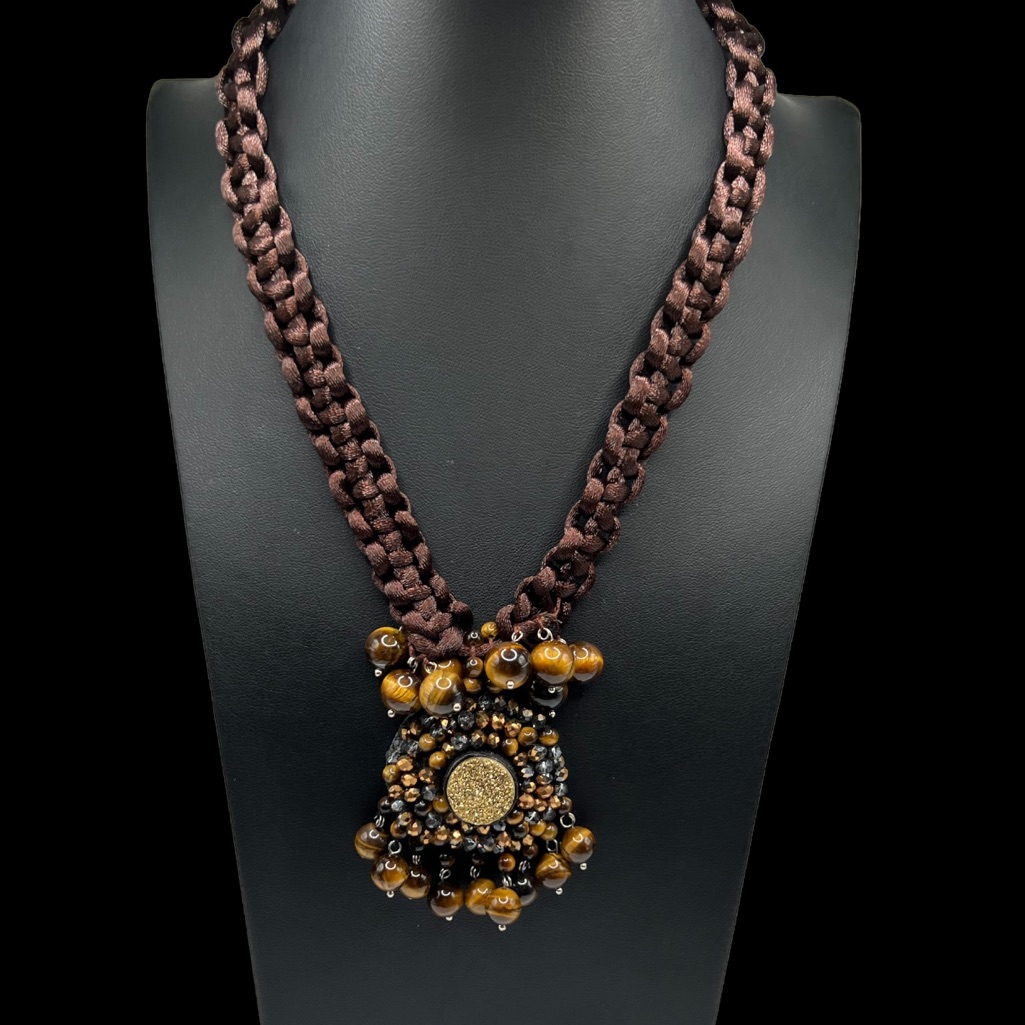 Vintage Tiger Eye Ball Beaded Pendant Necklace